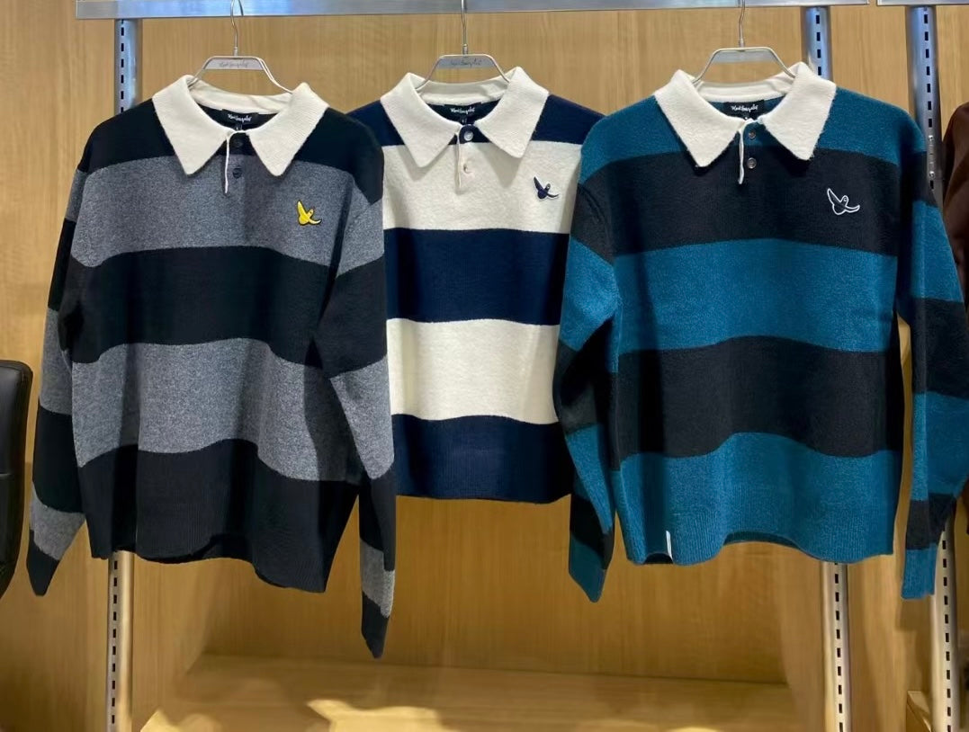 韓國 Mark Gonzales Angel Wappen Stripe Polo Knit【MG120】