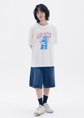 韓國 Ambler Hysteria Bear Embroidered Short Sleeve T-shirt【AR111】