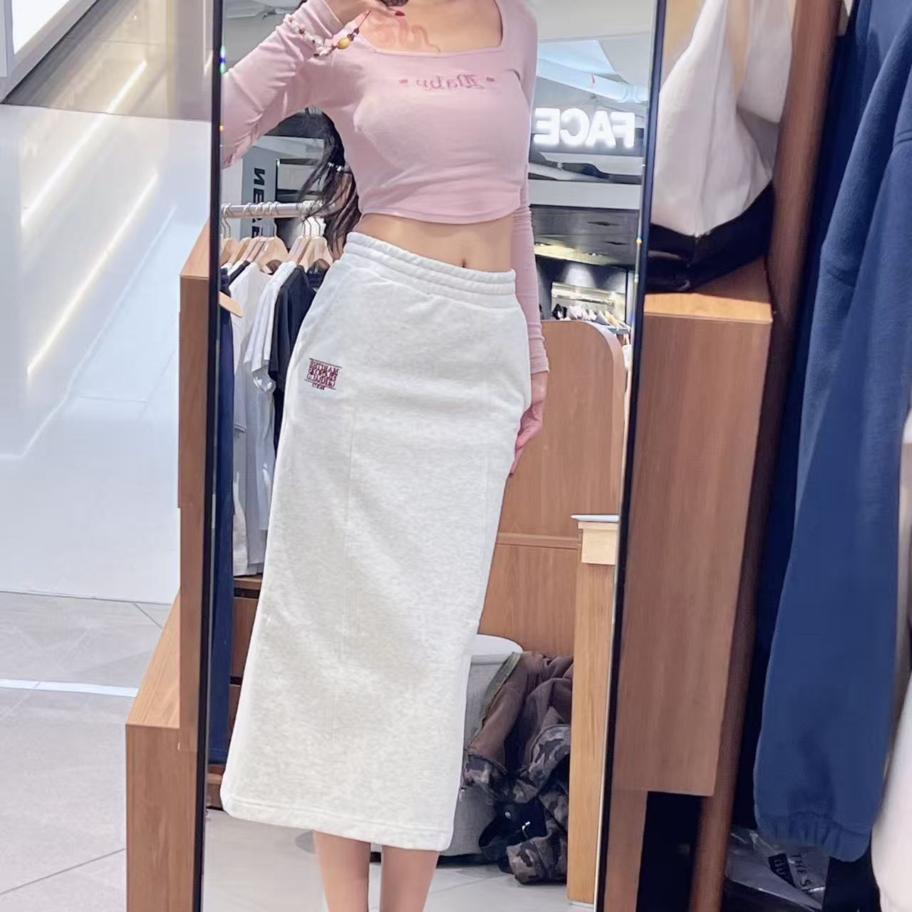 韓國 Marithe Francois Girbaud W Embroidery Classic Logo Sweat Skirt【MF766】