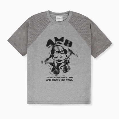 韓國 Ambler I Am A Cool Cat Raglan Graphic Short Sleeve T-shirt【AR109】