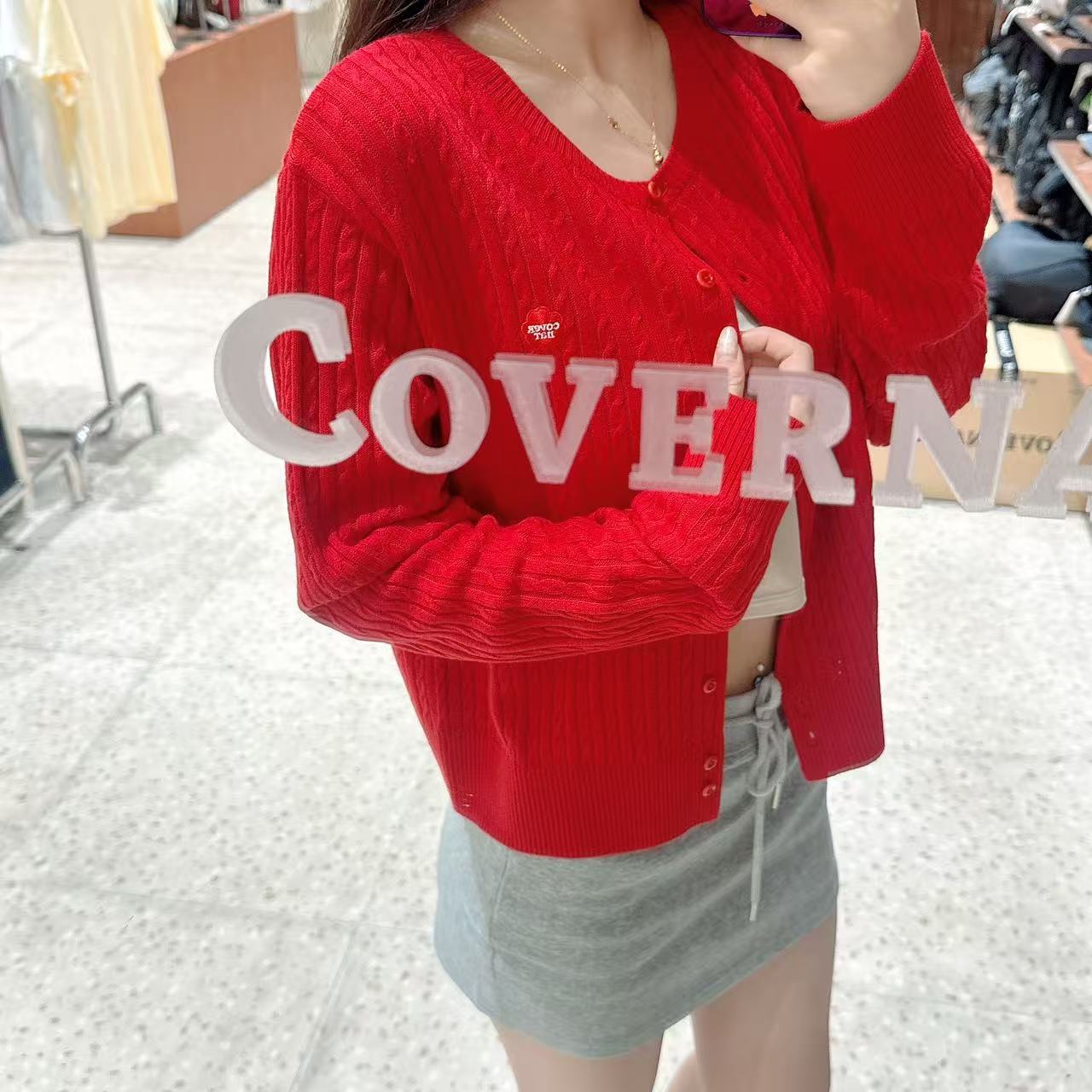 韓國 Covernat Women's Clover Heart Cable Cardigan【CO048】