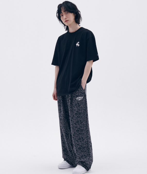 韓國 Ambler Heart Bear Leopard Pants One-Tuck 2-Way Wide Training Sweatpants【AR118】