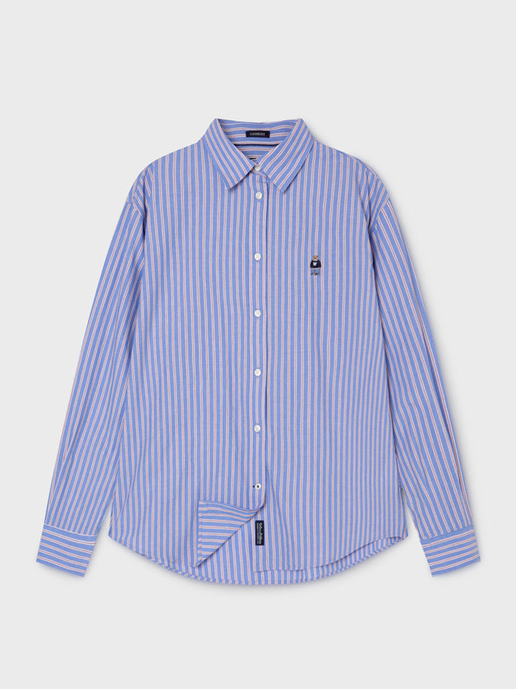 韓國 WhoAU Steve Loose Fit Striped Shirts【WA300】