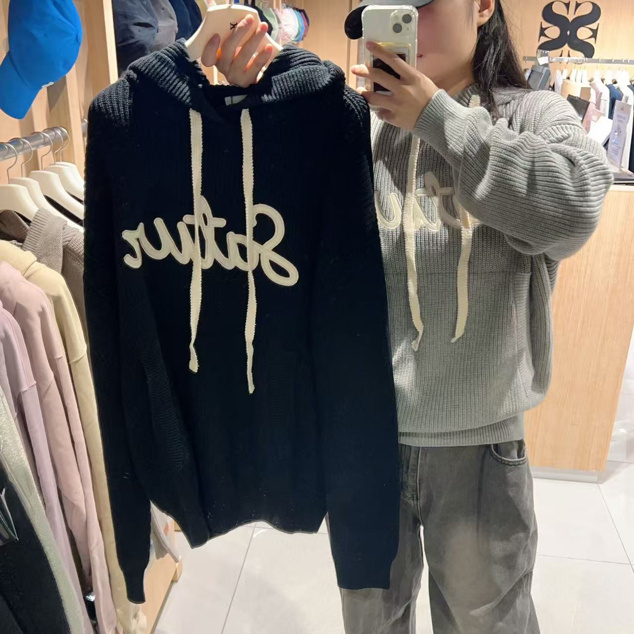 韓國 Satur Appliqué Logo Cashmere Blend Hooded Knit【SR148】