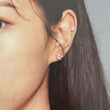 日本直送 18k粉莫桑星星金耳釘【JS419】