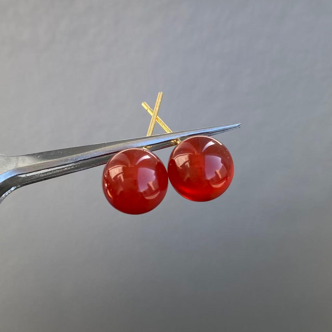 日本直送 紅瑪瑙K金耳釘【JS418】