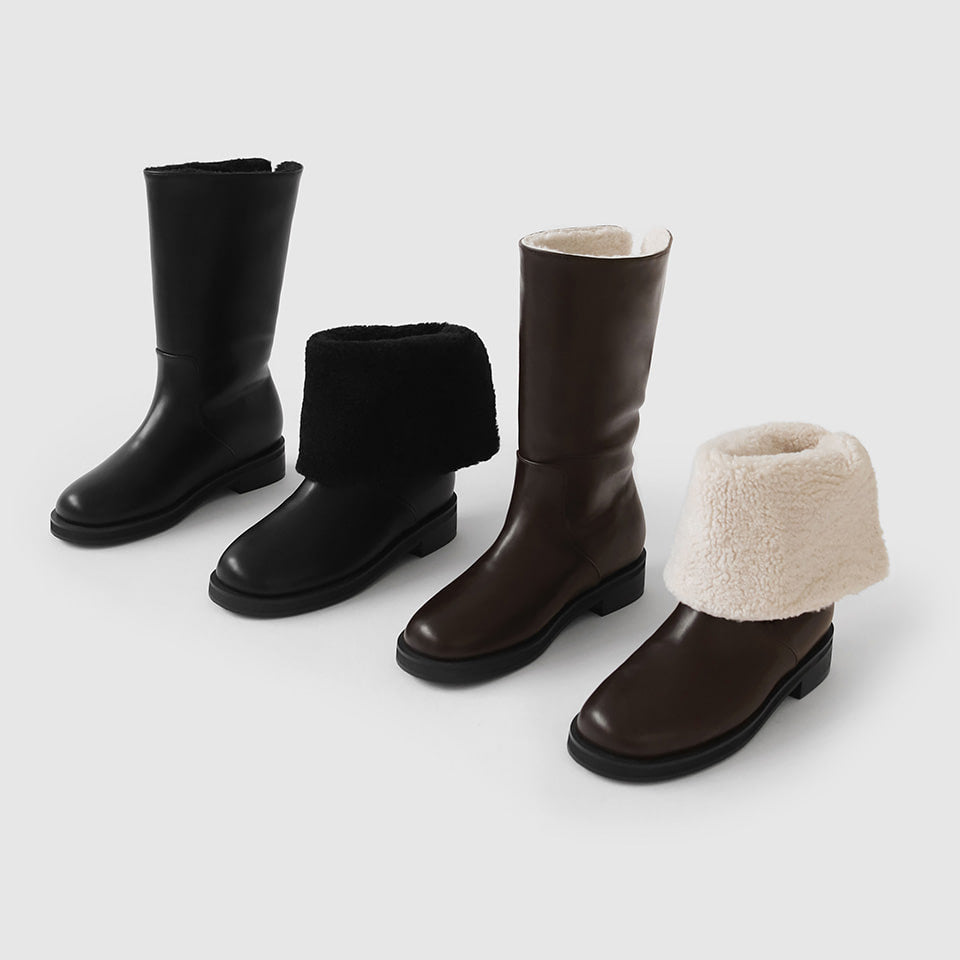 韓國 Sappun Bendor fur-lined mid-calf boots (3.5cm)【AU038】