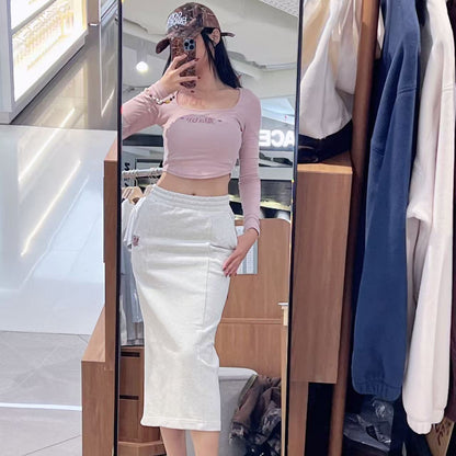 韓國 Marithe Francois Girbaud W Embroidery Classic Logo Sweat Skirt【MF766】