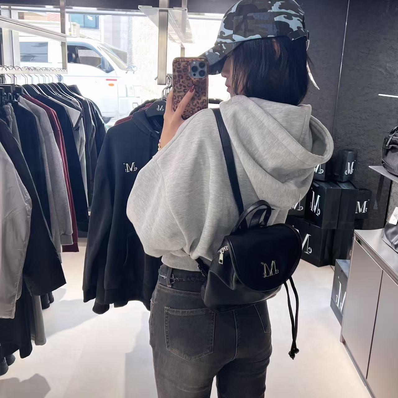 韓國 Mucent Runel Metal Logo Leather Mini Backpack【MU096】