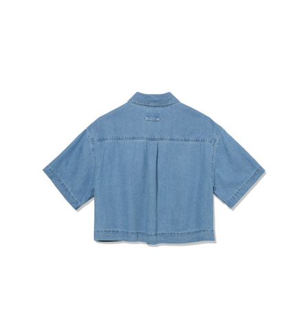 韓國 Markm Women's Washed Denim Short Sleeve Crop Shirt【MA172】