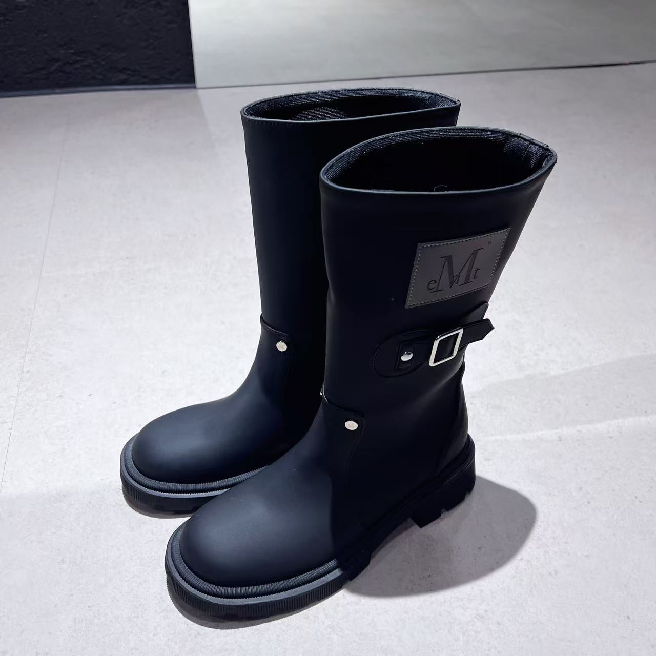 韓國 Mucent Philo Rivet Point Side Leather Patch Tall Rain Snow Boots【MU155】