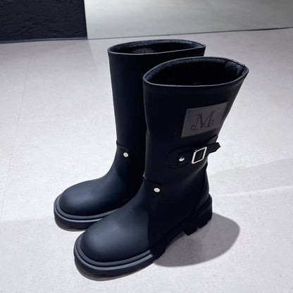 韓國 Mucent Philo Rivet Point Side Leather Patch Tall Rain Snow Boots【MU155】