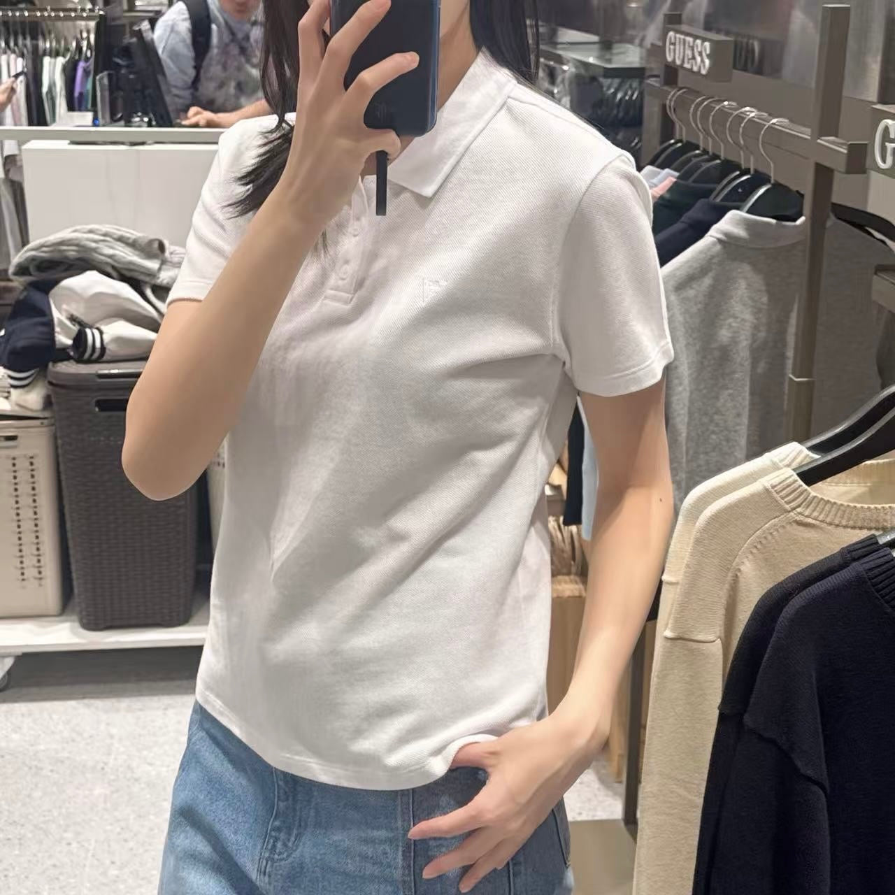 韓國 Guess Women's Cotton Pique Collar Short Sleeve T-Shirt【GU027】