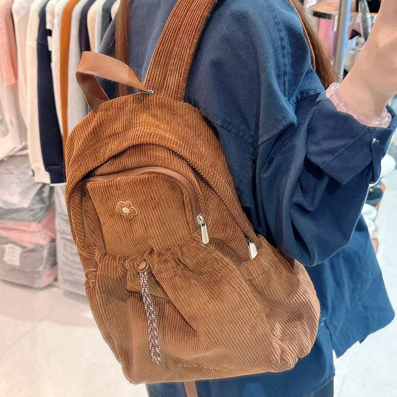 韓國 Wacky Willy Women's Lily Wappen Corduroy Backpack【WW055】