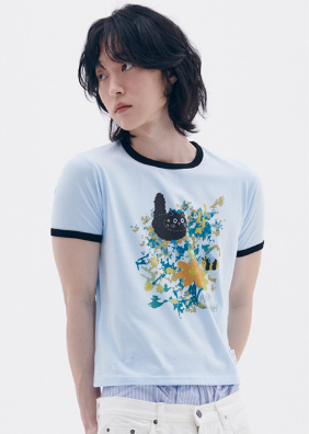 韓國 Ambler Flower Garden Graphic Semi Crop Ringer Short Sleeve T-Shirt【AR115】