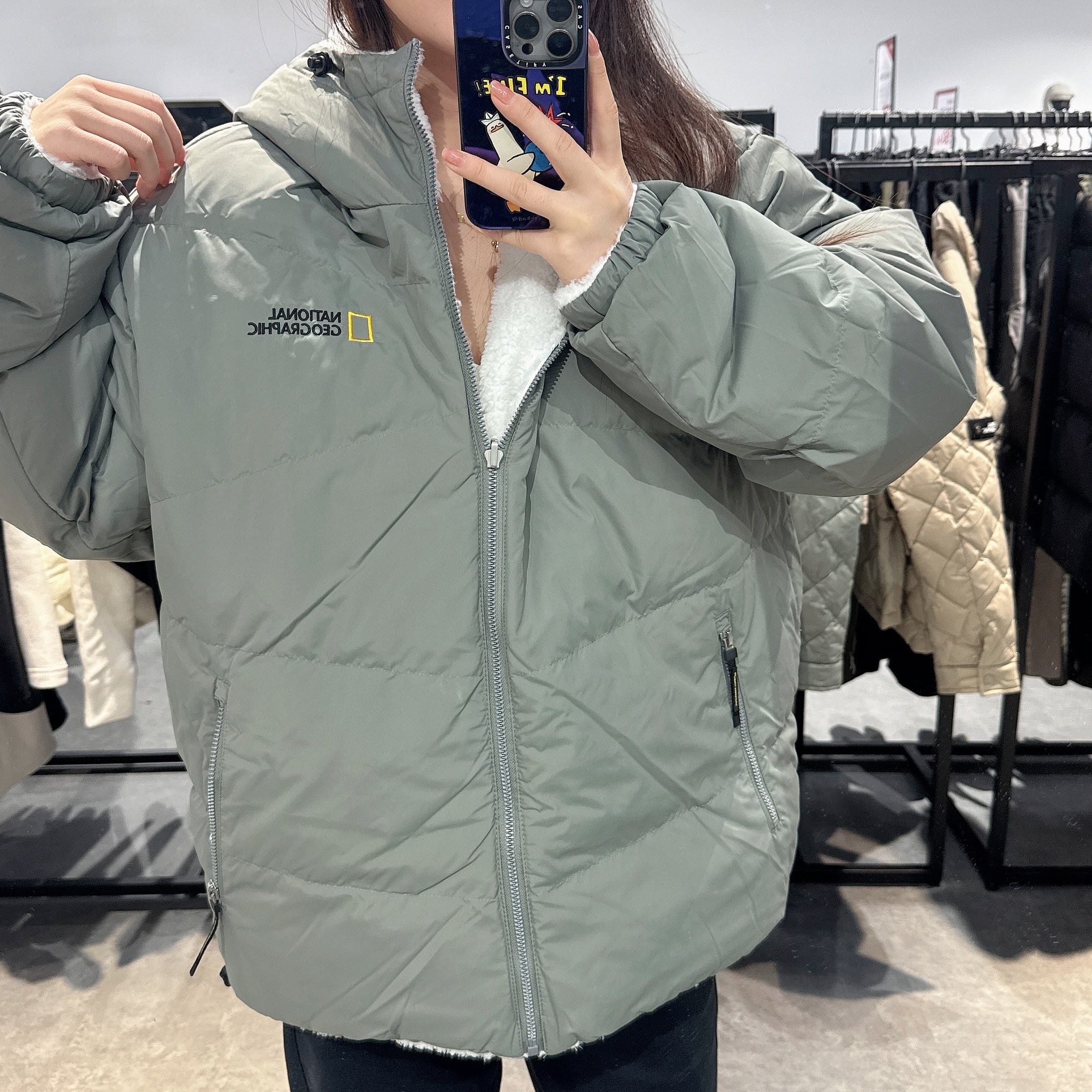 韓國 National Geographic Men's Reversible Fleece Hoodie Duck Down Jumper【NG127】