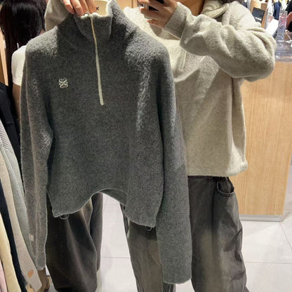 韓國 Satur (W) Crop Half Neck Fleece Knit Zip-Up【SR164】