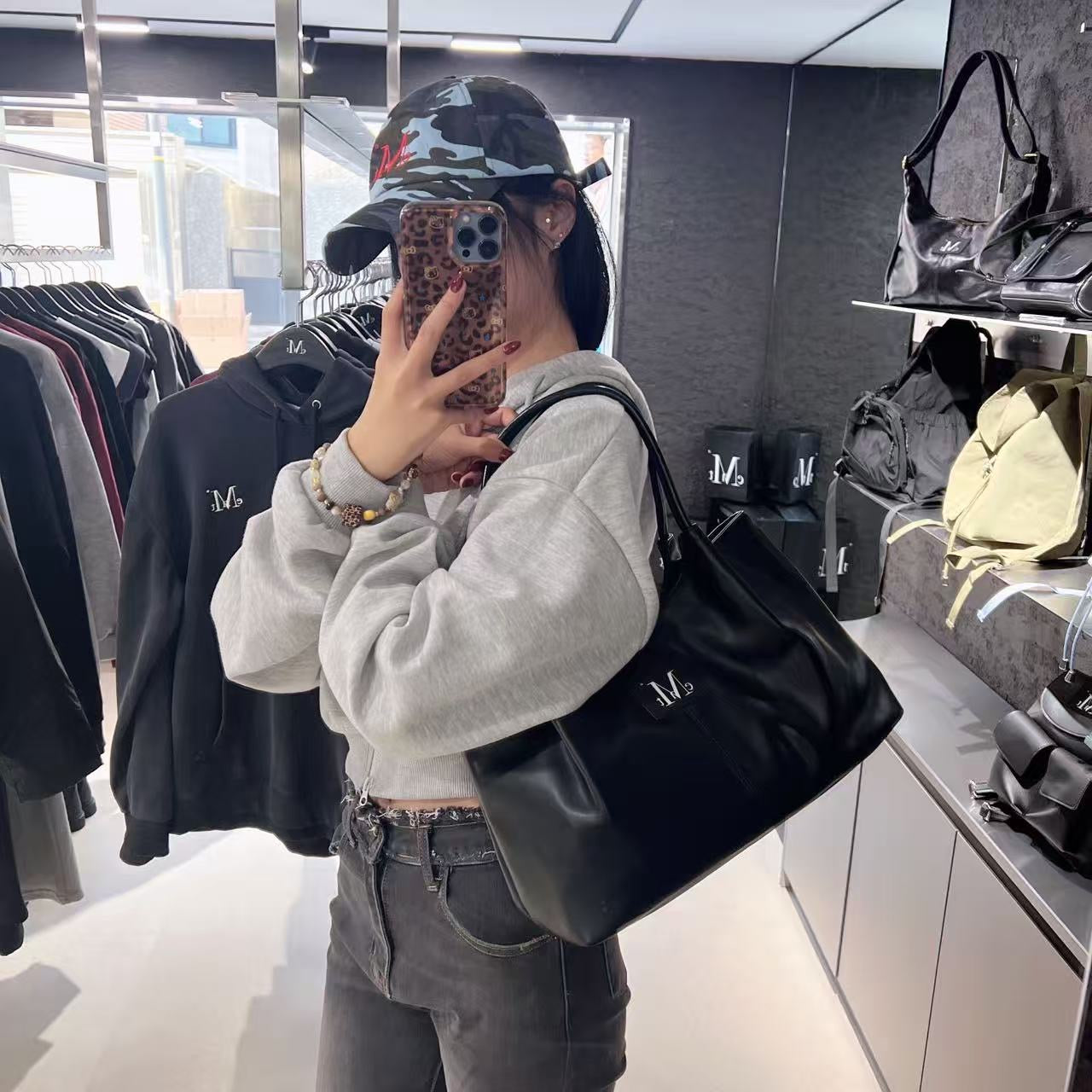 韓國 Mucent Epee Middle Stitch Leather Tote Bag【MU102】