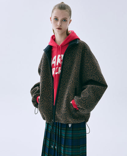 韓國 Mardi Mercredi Leather Trim Fleece Jacket Leopard【MM181】