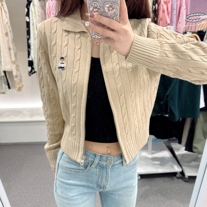 韓國 SPAO Cable Collar Neck Zip-up Cardigan【SP059】