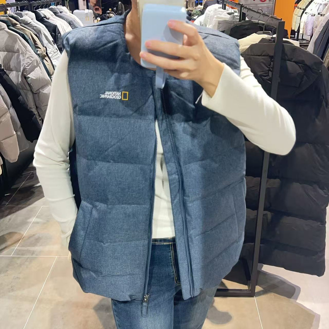 韓國 National Geographic Heron U-neck Lightweight Goose Down Denim Vest (鵝絨)【NG332】