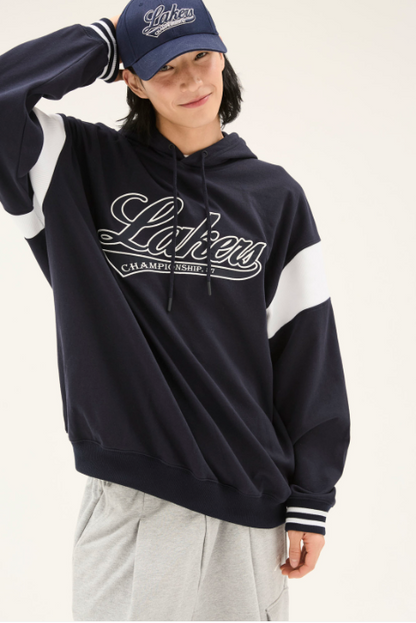 韓國 NBA LAL Colorblock Lettering Hooded T-Shirt【NA034】