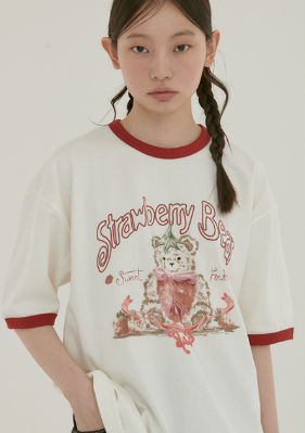韓國 Ambler Strawberry Bear Graphic Ringer Short Sleeve T-Shirt【AR104】