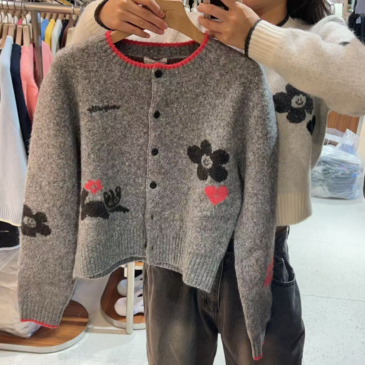 韓國 Wacky Willy Women's Patterned Round Neck Cardigan【WW035】