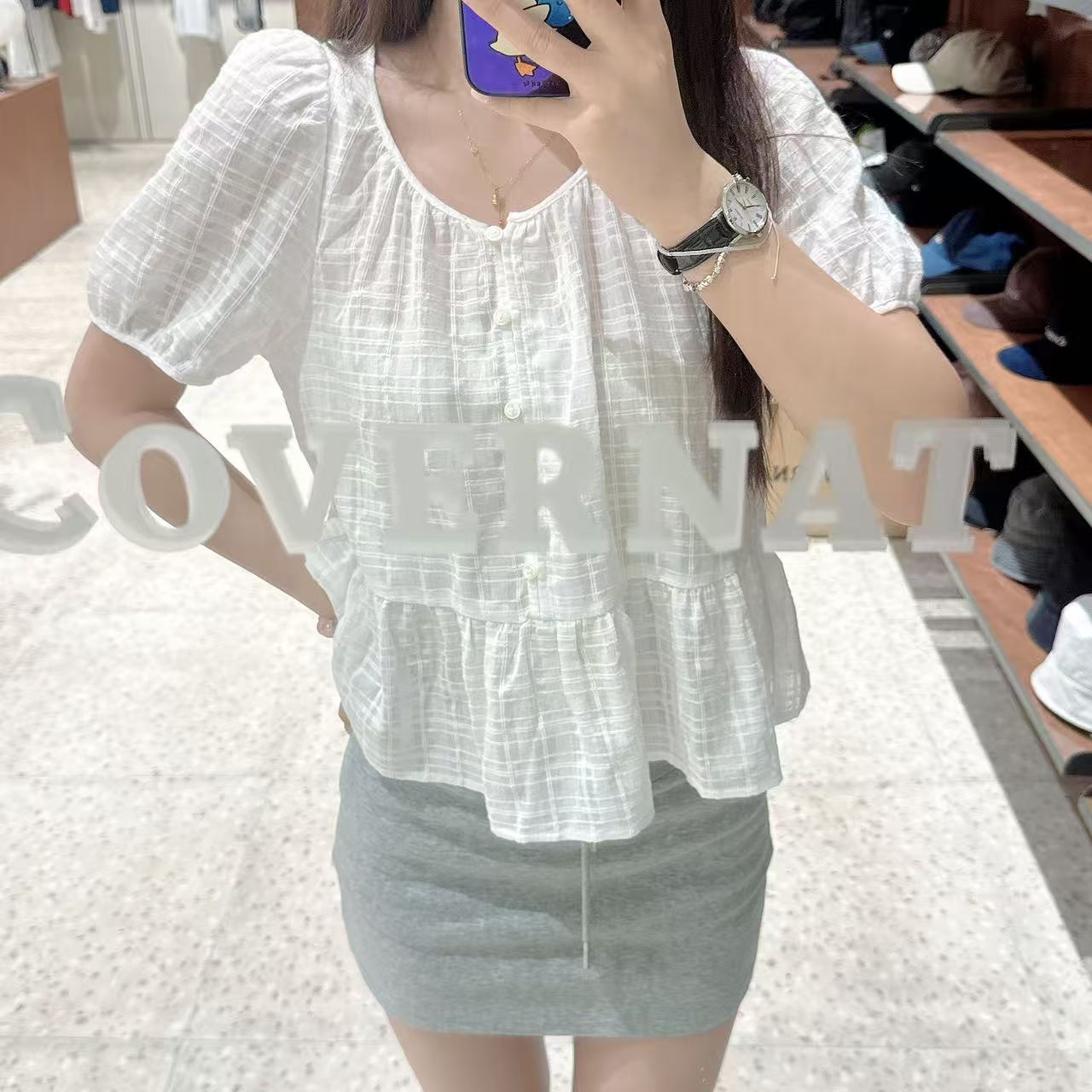 韓國 Covernat Women's Shirring Flare Half Blouse【CO095】