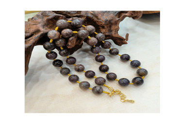 玉化桃紅泥地圓珠金線項鍊【SE870】