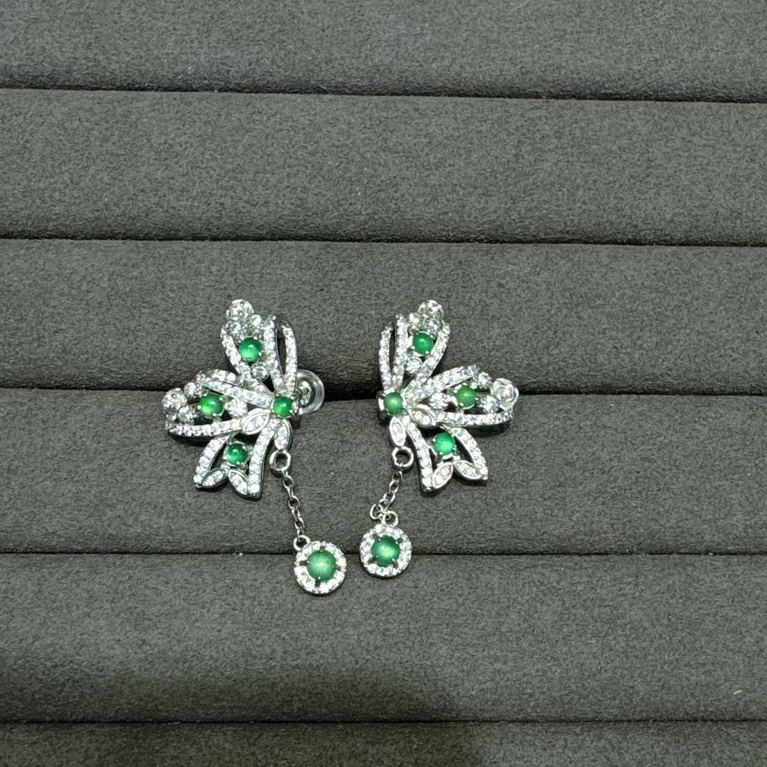 S925銀滿綠蝴蝶耳環【KX682】