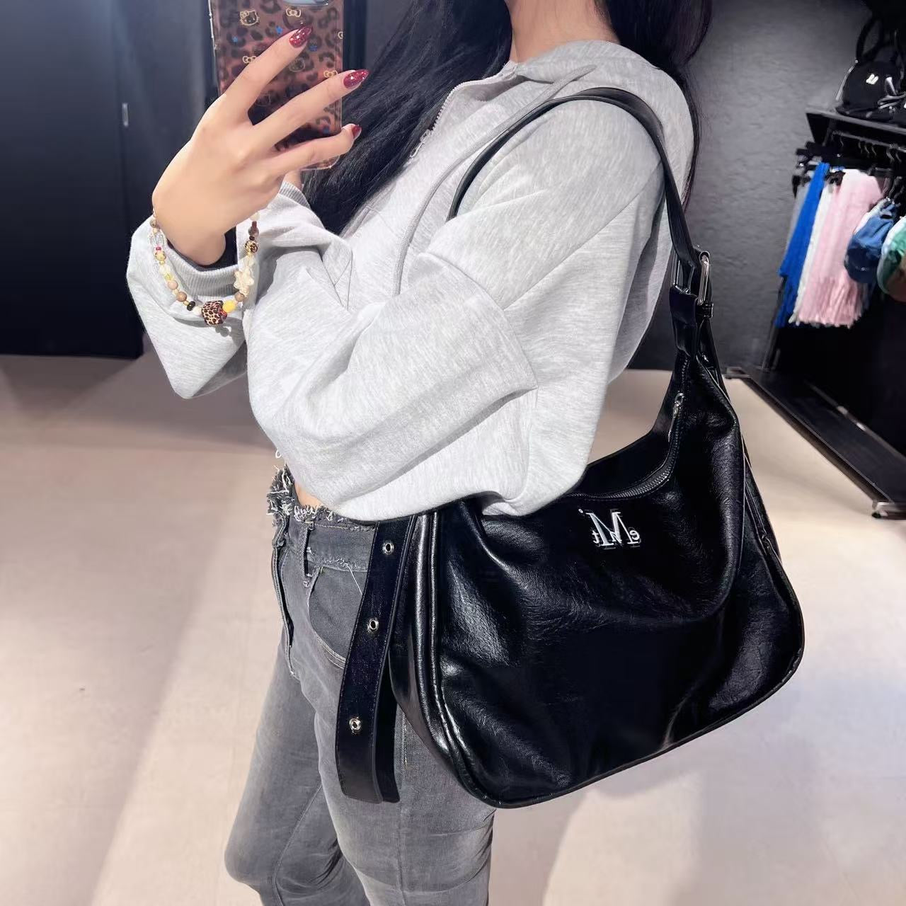 韓國 Mucent Pot Double Wrinkle Leather Shoulder Bag【MU105】