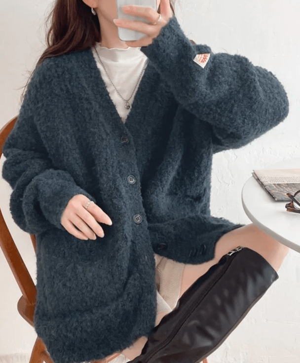 日本直送 毛圈 V 領開襟衫 - STT Mall HK 靚太網購 -- 藍色 / S