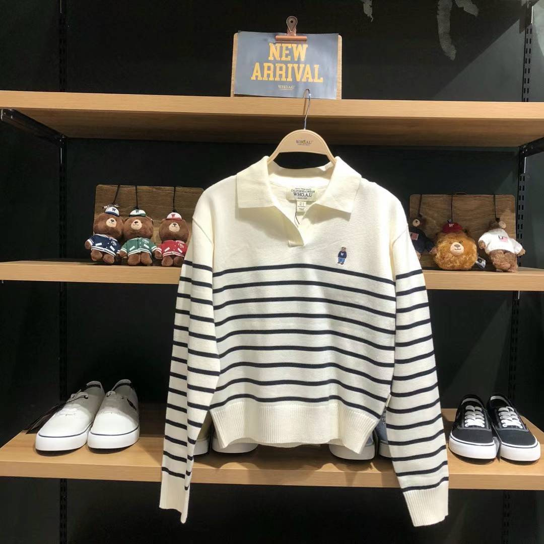 韓國 Who.A.U Steve Open Collar Stripe Pullover【WA059】 - STT Mall HK 靚太網購