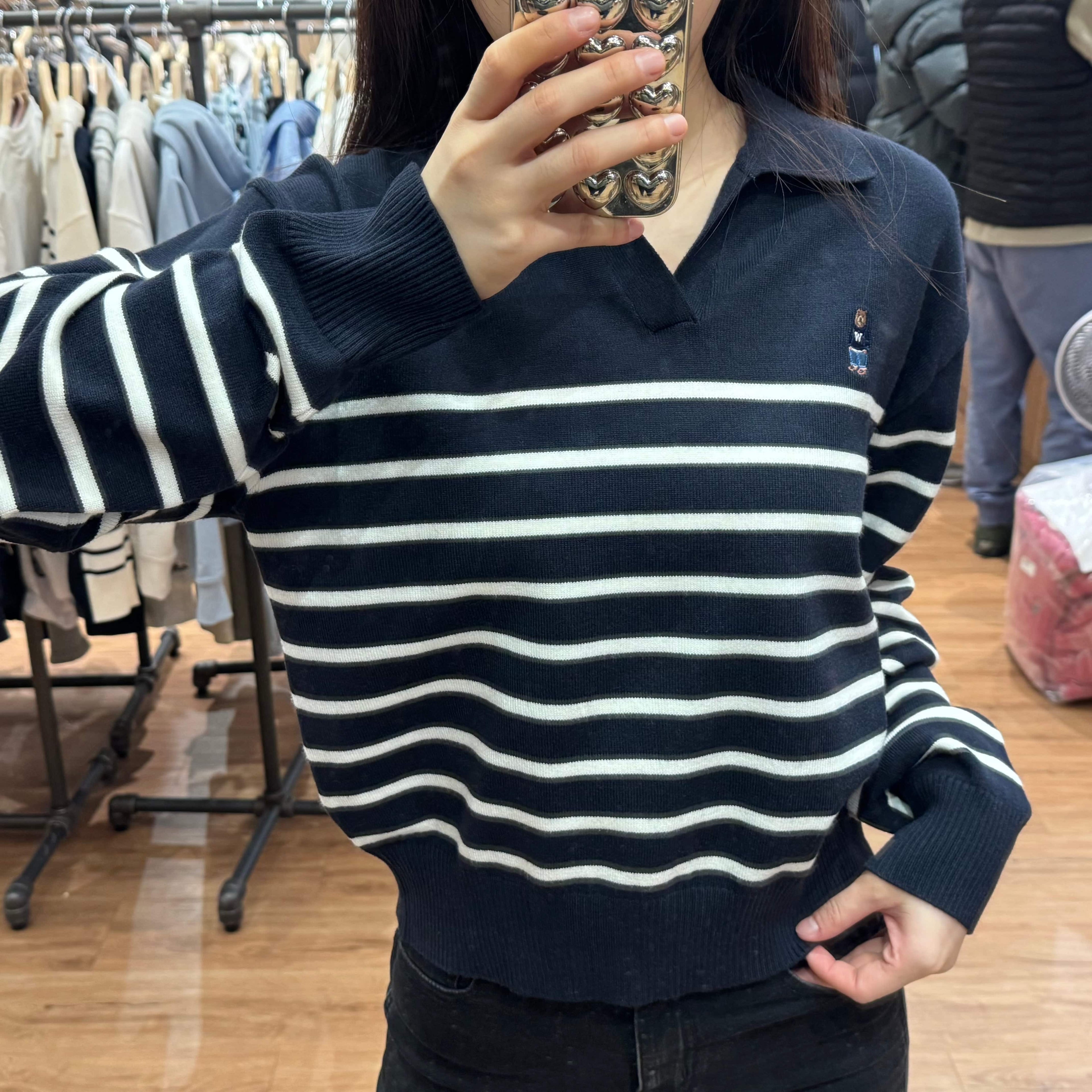 韓國 Who.A.U Steve Open Collar Stripe Pullover【WA059】 - STT Mall HK 靚太網購