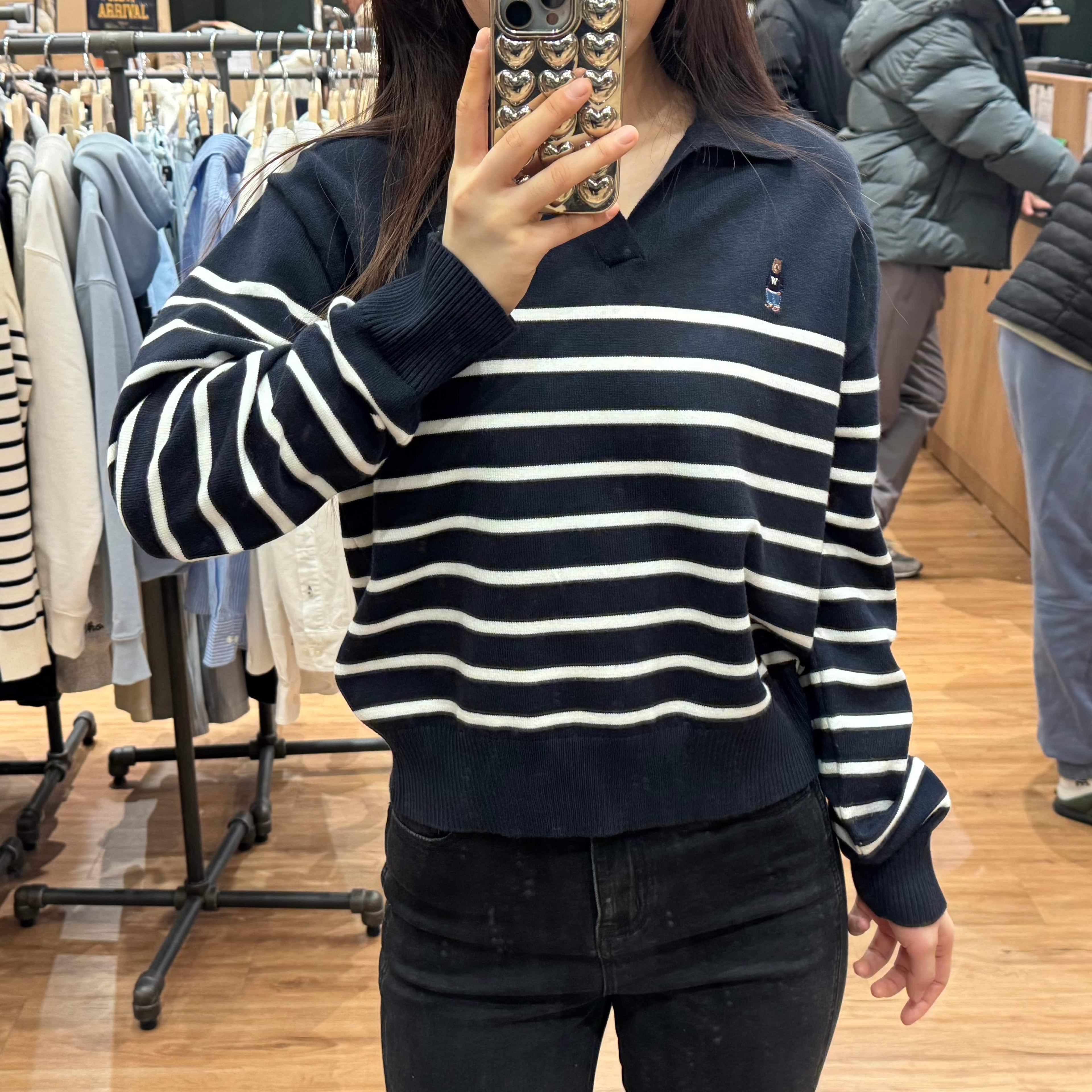 韓國 Who.A.U Steve Open Collar Stripe Pullover【WA059】 - STT Mall HK 靚太網購