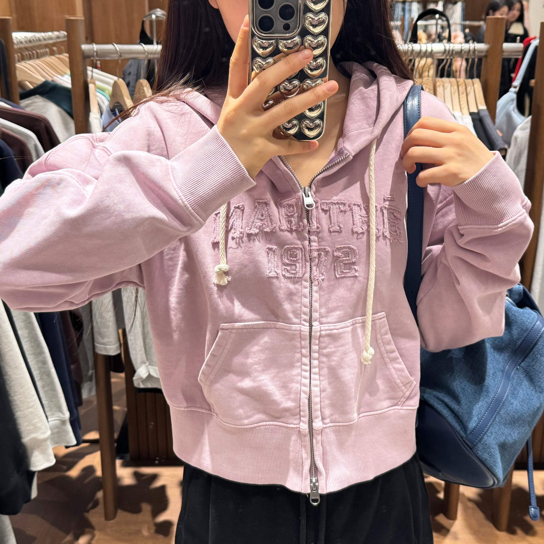 韓國 Marithe Francois Girbaud W VINTAGE DYEING APPLIQUE LOGO CROP HOODIE ZIPUP 【MF024】 - STT Mall HK 靚太網購