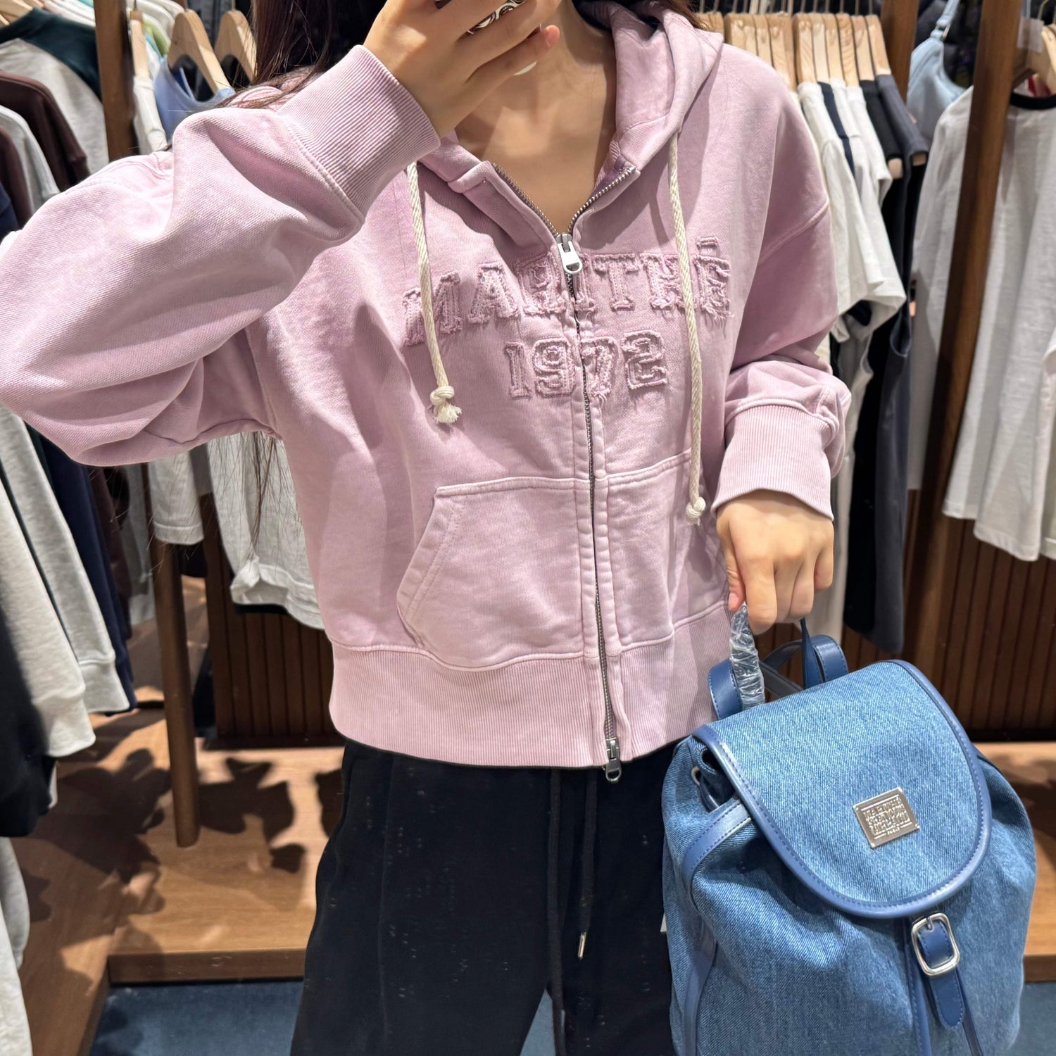 韓國 Marithe Francois Girbaud W VINTAGE DYEING APPLIQUE LOGO CROP HOODIE ZIPUP 【MF024】 - STT Mall HK 靚太網購