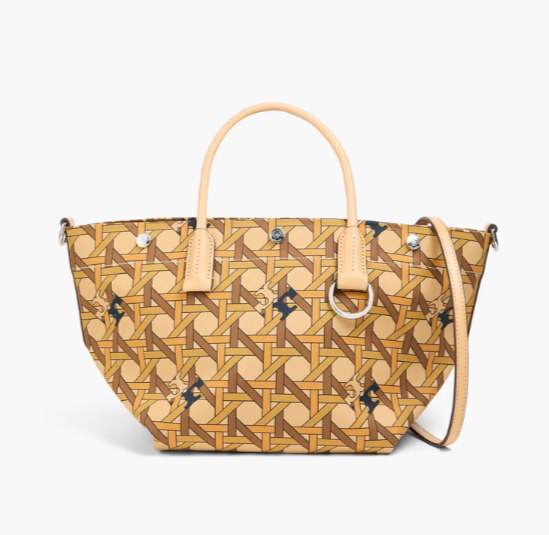 TORY BURCH Leather-trimmed printed twill tote