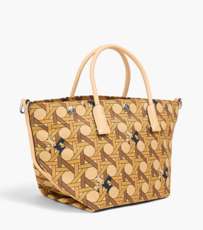 TORY BURCH Leather-trimmed printed twill tote