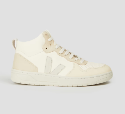 VEJA V-15 Chromefree pebbled-leather high-top sneakers【JA127】