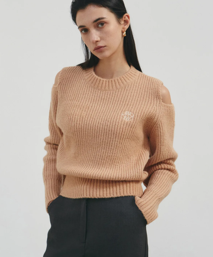 韓國 Nick Nicole RIBBED SHOULDER CUT OUT SWEATER【NN054】