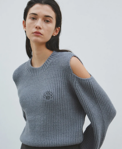 韓國 Nick Nicole RIBBED SHOULDER CUT OUT SWEATER【NN054】