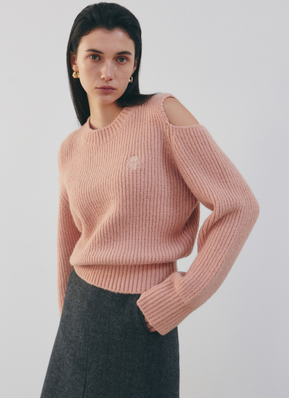 韓國 Nick Nicole RIBBED SHOULDER CUT OUT SWEATER【NN054】