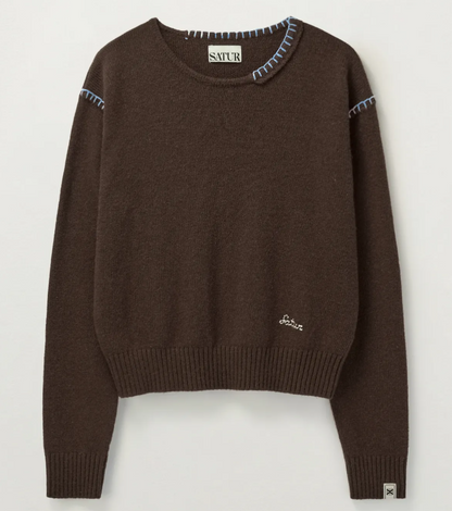 韓國 Satur (W) Contrast Stitch Semi Crop Knit【SA032】