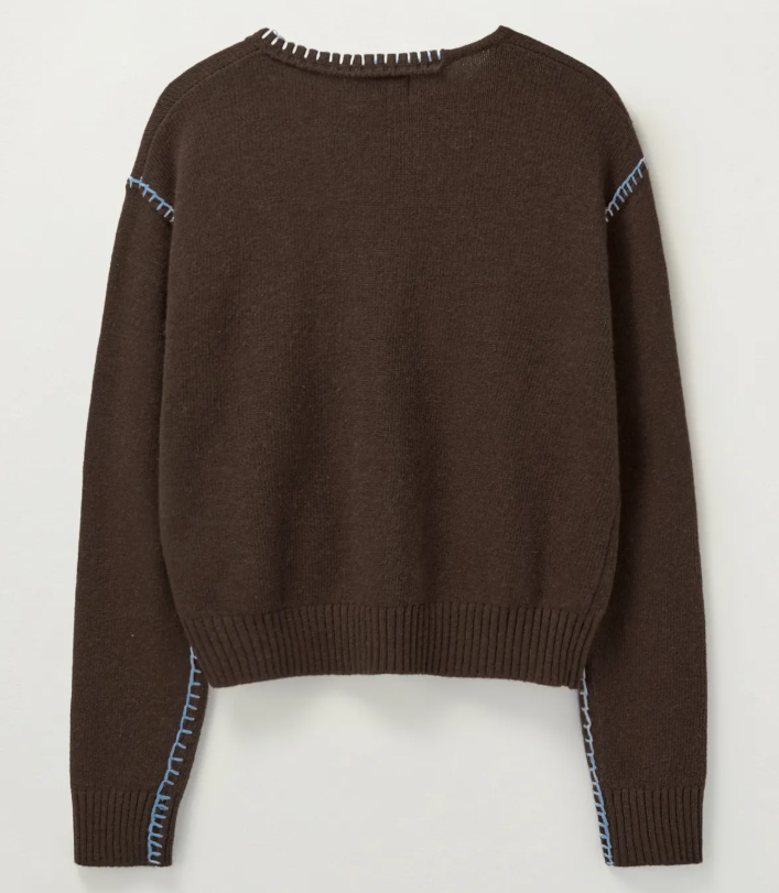 韓國 Satur (W) Contrast Stitch Semi Crop Knit【SA032】