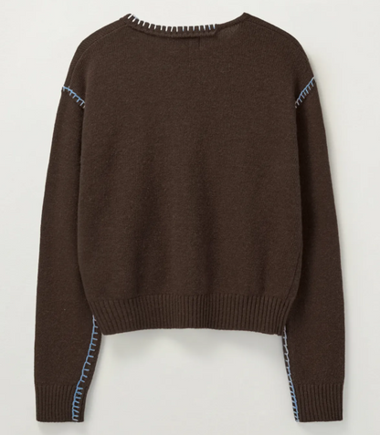 韓國 Satur (W) Contrast Stitch Semi Crop Knit【SA032】