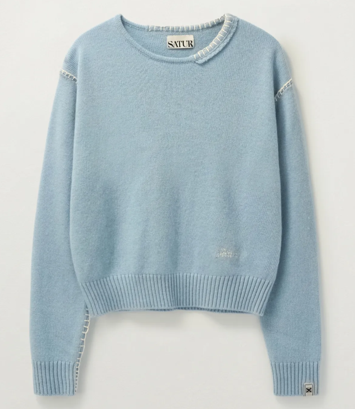 韓國 Satur (W) Contrast Stitch Semi Crop Knit【SA032】