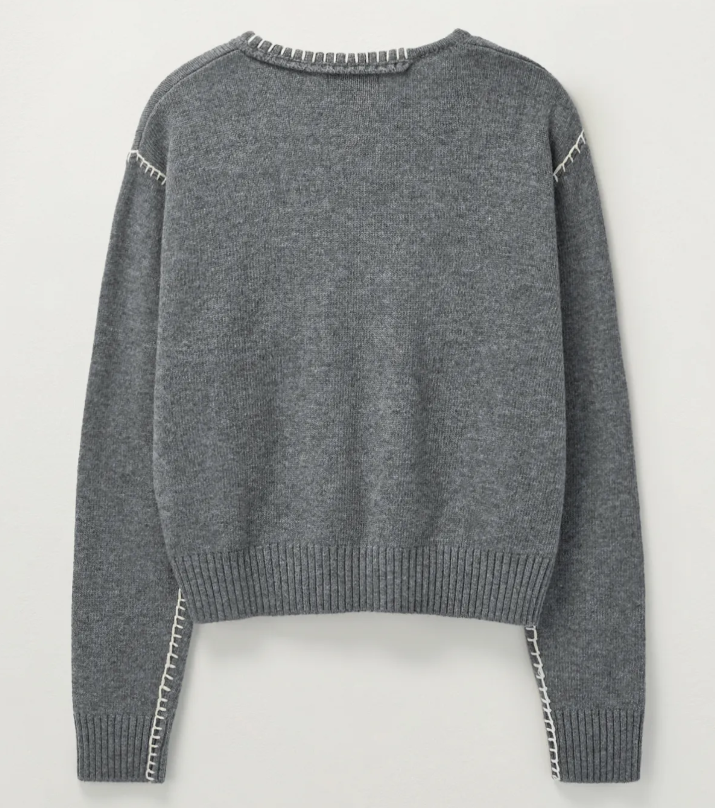 韓國 Satur (W) Contrast Stitch Semi Crop Knit【SA032】