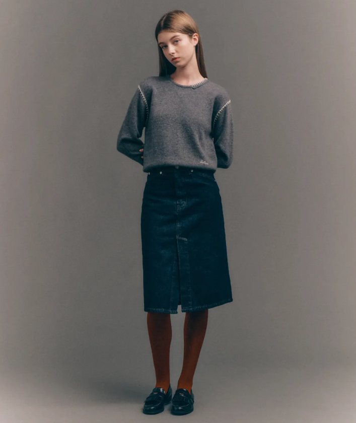 韓國 Satur (W) Contrast Stitch Semi Crop Knit【SA032】